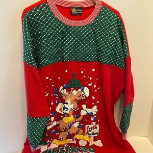 Starlit Nights  vintage nightgown red reindeer Usa